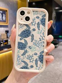 Blue Phone Case Soft Silicone Painted Sea Turtle Phone Case Compatible With IPhone 16/15/XR/7P8P/P12 Pro Max/P13 Pro Max/P14 Pro Max/P13/P14/P11/P12/P14, XS/XS Max/7/8/SE2 - Cute Fashion Thick Protective Cover
