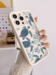 Blue Phone Case Soft Silicone Painted Sea Turtle Phone Case Compatible With IPhone 16/15/XR/7P8P/P12 Pro Max/P13 Pro Max/P14 Pro Max/P13/P14/P11/P12/P14, XS/XS Max/7/8/SE2 - Cute Fashion Thick Protective Cover