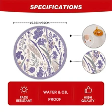 1 件/4 件家居装饰，花卉图案波西米亚风格圆形皮革餐垫 - 复古黄色曼陀罗花，花卉图案，防滑耐热可洗涤纶纤维餐桌垫，适合用餐和派对