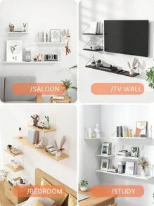 1 件多功能免钻实木墙壁搁板免安装壁挂式架子适用于卧室、宿舍、书房秋季家居装饰房间装饰 - 彩色 - 查看 8