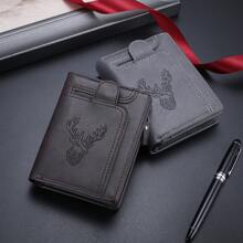 CarrKen新款男士钱包，时尚鹿头设计，休闲多功能拉链钱包，年轻学生百搭多卡位，男士礼物 - 棕色 - 查看 8