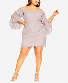 City Chic City Chic Bella Off The Shoulder Long Sleeve Sheath Dress