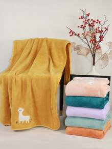 1pc High-End Coral Fleece Bathrobe, Multi-Color Optional, Cartoon Alpaca Embroidery, Super Absorbent, Suitable For Bathroom, Outdoors, Dorms, Beach, Adults & Students, No Optical Brighteners, No Fading, No Shedding,Women Valentine Gift Birthday Boyfriend Girlfriend Home Bathroom Decor Shower Towels For Beauty Salon, Hotel Sports,Home Essentials, Towel, Skin Care Bath Towel Sheet