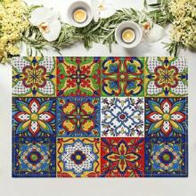 1pc/4pcs/6pcs Bohemian Mandala Placemats, Mexican Traditional Pattern And Geometric Grid, Bohemian Flowers, Washable Table Mats For Dining, Kitchen, Party