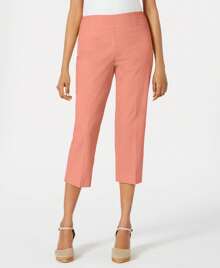 JM Collection Petite Rivet Detail Tummy Control Capri Pants - Coral - View 2