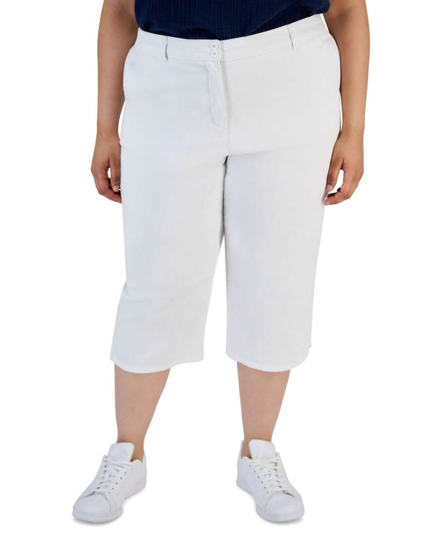 Karen Scott Plus Size Comfort Waist Capri Pants - Bright White - View 1