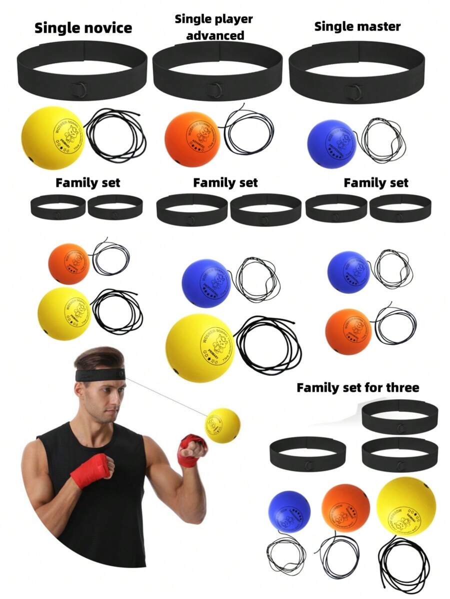 Juego de pelota de boxeo con 3 niveles de dificultad 2024 - Pelota de velocidad de boxeo con diadema, equipo de fitness para entrenar velocidad de reacción, precisión, MMA, enfoque, velocidad de golpeo, habilidades de combate y coordinación mano-ojo - Multicolor - Ver 1