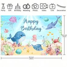 1 Stück Cartoon Ozean-Wal & Delfin fröhlicher Geburtstags Party Hintergrund, Fotografie Hintergrundtuch
