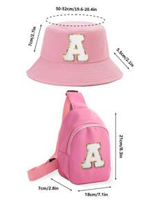2pcs/Set Kids 26 Letters Bucket Hat And Bag Set, Suitable For Boys And Girls Casual Outings In Spring & Autumn - Pink - View 6