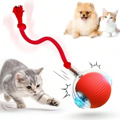 Interactive LED Cat Toy Ball - USB Rechargeable, Auto-Rolling With Striped Design For Small Breeds - Indoor Play And Exercise Pet Accessory
