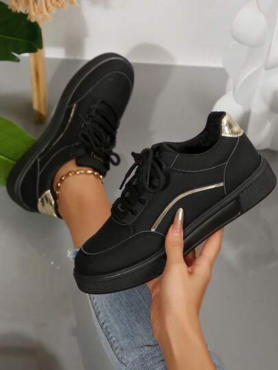 Black Canvas Sneakers For Women Students, Flat Breathable Casual Comfortable Soft Walking Shoes, Back To School Sports Shoes