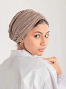 Fashionable Headscarf, Double Layer Design, Four-Way Stretch, No Pins Or Magnets Needed. Natural Folds Flatter Face Shape, Add Volume, Secure Bun. One Size Fits Most Women. Suitable For Daily Wear With Headscarf, Abaya And Other Outfits, Soft And Comfortable - Khaki - View 5