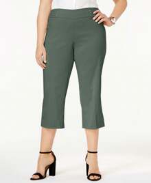 JM Collection Petite Rivet Detail Tummy Control Capri Pants - Green - View 2
