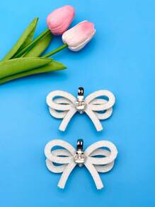 2pcs Set Fashionable Faux Pearl Crystal Bow Design Detachable Shoe Buckles, Suitable For Ladies' High Heels Wedding Shoes Decor, Luxury Gift