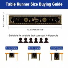 1pc Ramadan Themed Polyester Table Runner, Traditional Golden Floral Pattern, Suitable For Ramadan, Eid Al Fitr Celebration Decoration, For Table, Coffee Table, Bar Counter Decor, Holiday Supplies - Multicolor - View 3