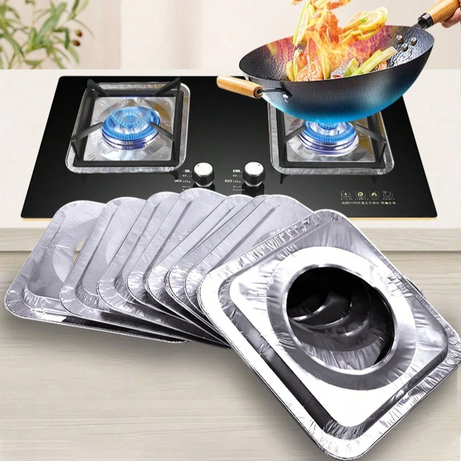 Set de 10 piezas de cubiertas desechables de aluminio para quemadores de estufas de gas, cubiertas protectoras resistentes a altas temperaturas adecuadas para estufas de gas, utensilios de cocina y cocinas del hogar (color aleatorio) - Multicolor - Ver 1