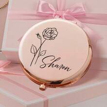 1 件定制名字花化妆镜 - 个性化优雅袖珍镜，便携式折叠镜，送给女性、朋友的理想礼物 - 适合婚礼、生日、伴娘、毕业典礼和旅行礼物 - 梳妆台和沐浴日常用品