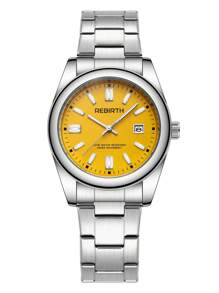 REBIRTH 1 buah Jam Tangan Quartz Kasual Pria dengan Tampilan Kalender Harian, Serbaguna untuk Pemakaian Sehari-hari atau sebagai Hadiah - Kuning - View 6