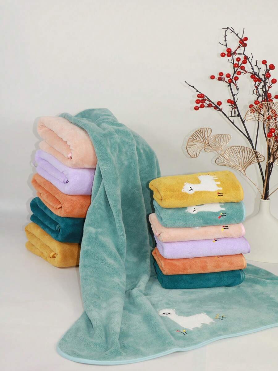 1pc High-End Coral Fleece Bathrobe, Multi-Color Optional, Cartoon Alpaca Embroidery, Super Absorbent, Suitable For Bathroom, Outdoors, Dorms, Beach, Adults & Students, No Optical Brighteners, No Fading, No Shedding,Women Valentine Gift Birthday Boyfriend Girlfriend Home Bathroom Decor Shower Towels For Beauty Salon, Hotel Sports,Home Essentials, Towel, Skin Care Bath Towel Sheet
