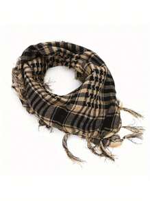 Bufanda militar de invierno para hombre y mujer, resistente al viento, estilo hijab musulmán, shemagh, chal táctico, keffiyeh árabe, bufandas de algodón de moda para mujer - Blanco y Negro - Ver 2