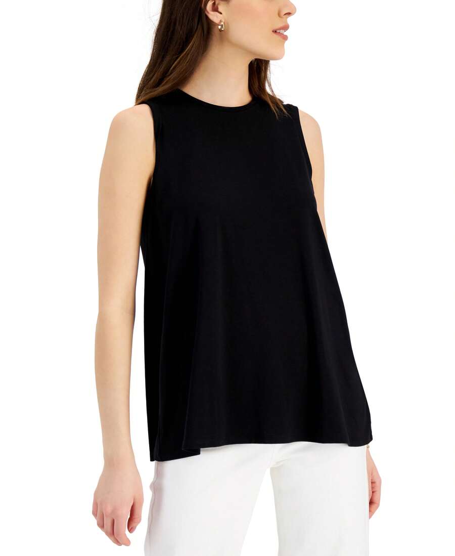 EILEEN FISHER Jersey Crewneck Top - Black - View 1