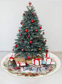 1 件红色圣诞树裙，48 英寸圣诞树裙，饰有驯鹿和雪花图案，乡村风格圣诞树裙，非常适合圣诞装饰品，农舍风格圣诞树裙，适合圣诞装饰和节日派对礼品。最佳礼物，生日家居装饰，房间装饰，冬季圣诞装饰，家居圣诞礼物，圣诞装饰 - 彩色 - 查看 3