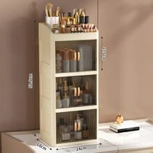 1pc Vanity Makeup Storage Box, Foldable & Sliding Door Design, Clear Cover Cosmetic Display Cabinet, Large Capacity Skincare & Cosmetics Organizer, Ideal Gift For Women, Fits Bedroom & Bathroom Vanities To Store Lipsticks, Brushes, Nail Polish,For Holiday Beach, Bathroom Collection, Bedroom Collection, Large Capacity