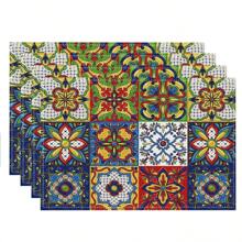 1pc/4pcs/6pcs Bohemian Mandala Placemats, Mexican Traditional Pattern And Geometric Grid, Bohemian Flowers, Washable Table Mats For Dining, Kitchen, Party