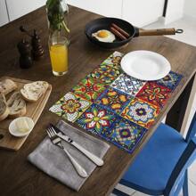 1pc/4pcs/6pcs Bohemian Mandala Placemats, Mexican Traditional Pattern And Geometric Grid, Bohemian Flowers, Washable Table Mats For Dining, Kitchen, Party