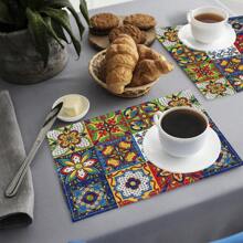 1pc/4pcs/6pcs Bohemian Mandala Placemats, Mexican Traditional Pattern And Geometric Grid, Bohemian Flowers, Washable Table Mats For Dining, Kitchen, Party