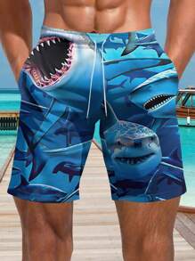 Men's 3D Hawaiian Print Beach Shorts, Summer,Hawaiian - Multicolor - View 1