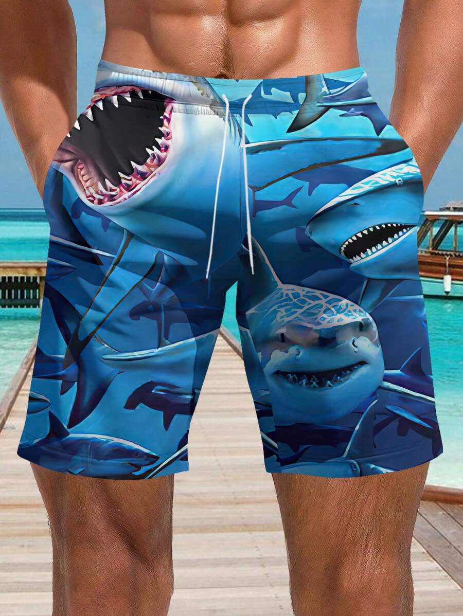 Men's 3D Hawaiian Print Beach Shorts, Summer,Hawaiian - Multicolor - View 1