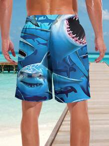 Men's 3D Hawaiian Print Beach Shorts, Summer,Hawaiian - Multicolor - View 2