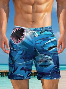 Men's 3D Hawaiian Print Beach Shorts, Summer,Hawaiian - Multicolor - View 4