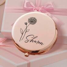 1 件定制名字花化妆镜 - 个性化优雅袖珍镜，便携式折叠镜，送给女性、朋友的理想礼物 - 适合婚礼、生日、伴娘、毕业典礼和旅行礼物 - 梳妆台和沐浴日常用品