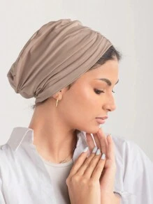 Fashionable Headscarf, Double Layer Design, Four-Way Stretch, No Pins Or Magnets Needed. Natural Folds Flatter Face Shape, Add Volume, Secure Bun. One Size Fits Most Women. Suitable For Daily Wear With Headscarf, Abaya And Other Outfits, Soft And Comfortable - Khaki - View 3