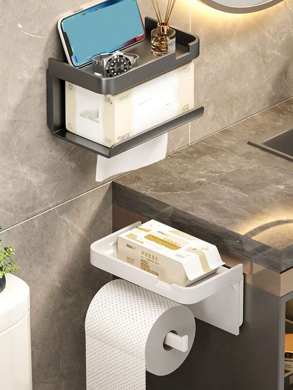 1 Bathroom Non Perforated Wall Mounted Double-Layer Tissue Storage Rack, Toilet Paper Box, Roll Tissue Rack, Used For Household Storage