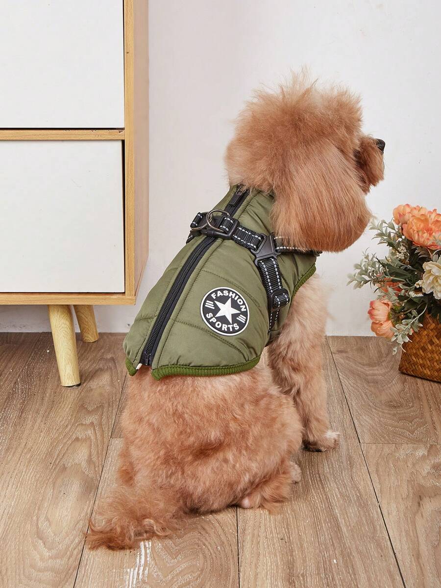 Chaqueta/chaleco de perro pequeño con 2 correas, ropa de invierno acolchada de algodón para perros pequeños - Verde - Ver 1
