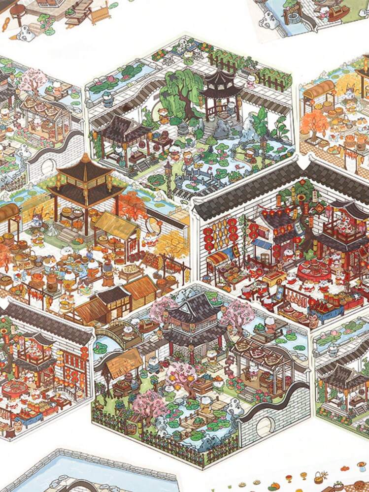 (3 pièces/paquet) Autocollants de paysage fait main puzzle de bande dessinée Meowfun