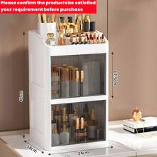 1pc Vanity Makeup Storage Box, Foldable & Sliding Door Design, Clear Cover Cosmetic Display Cabinet, Large Capacity Skincare & Cosmetics Organizer, Ideal Gift For Women, Fits Bedroom & Bathroom Vanities To Store Lipsticks, Brushes, Nail Polish,For Holiday Beach, Bathroom Collection, Bedroom Collection, Large Capacity