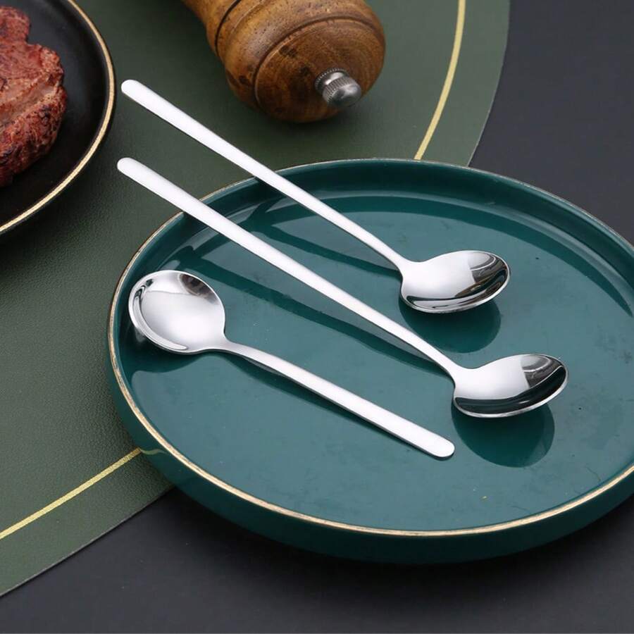 1pc Stainless Steel Seasoning Spoon, Creative Small Round Spoon For Coffee, Dessert, Ceramic Mug, Ideal Gift