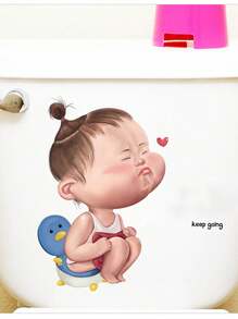 Funny Toilet Sticker, Waterproof Self-Adhesive Cartoon Toilet Seat Decal, Bathroom/Bedroom Decoration, Stickers, Wall Decal, Vinly Decal For Home Decorations, Spring Decoration Items Refresh Your Home, Rama Decoration Stickers Gifts Birthday Graduation