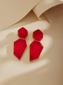 1 Pair 2024 New Exaggerated Geometric Colorful Acrylic & Metal Earrings, Unique Creative Design, Minimalist Style, Versatile For Women Party, Daily Wear, Gift