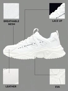 Women's Comfortable Outdoor Slip-resistant Breathable Round Toe Low Top Lace-up Sneakers, White Running Shoes For Women With Letter Print