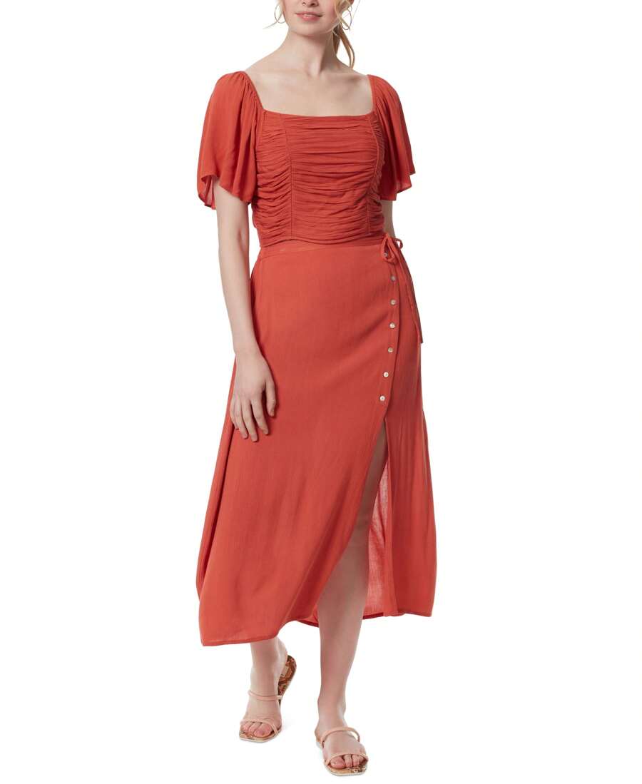 Jessica Simpson Womens Short Sleeve Brinne Ruched Cropped Pullover Top - Orange - View 1