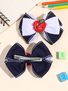 2 件装返校女孩蝴蝶结发夹，儿童布艺瓶盖苹果发夹，学生鳄鱼夹发饰派对礼物 - 蝴蝶結髮夾 - 查看 7