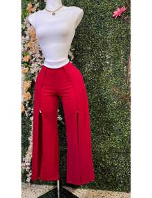 Set 2 pzs MOD Eliza Pantalon con Abertura Con Blusa tipo CROP BLANCO - Rojo - Ver 2