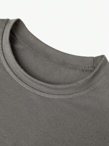 Tween Boy 2025 New Summer Casual Letter Print Dark Grey Round Neck Short Sleeve T-Shirt, 1 Piece