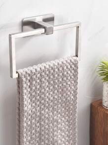 Baofeng 1pc Adhesive Towel Rack, Black Towel Ring, Wall-Mounted Bathroom Towel Rack, Towel Ring, Round, Rectangular, Stainless Steel Bathroom Towel Rack, Wall-Mounted Towel Hook, Silver, Gold Towel Hook, Bathroom Towel Storage Organizer Rack, Black Washcloth Rack, Dishcloth, Hand Towel Bar, Bathroom Accessories, Hardware, Bathroom Decor, No Drill Dishcloth Rack - Multicolor - View 8