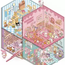 Sanrio 11pcs/7pcs/4pcs Per Set (With Tweezers), Sanrio Cute Cartoon Miniature Scene Stickers DIY Interesting 3D Diorama Decorative Scrapbooking Craft, Hand-Drawn Stickers No Cutting Required,School Supplies,Back To School